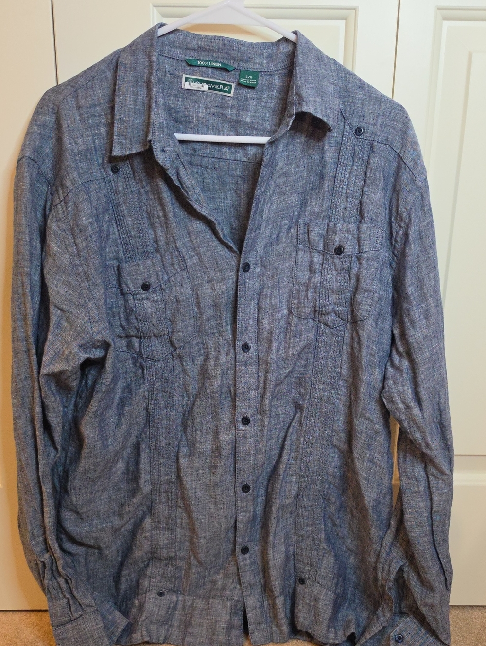 Cubavera Blue Gray Linen Relaxed Button-Up